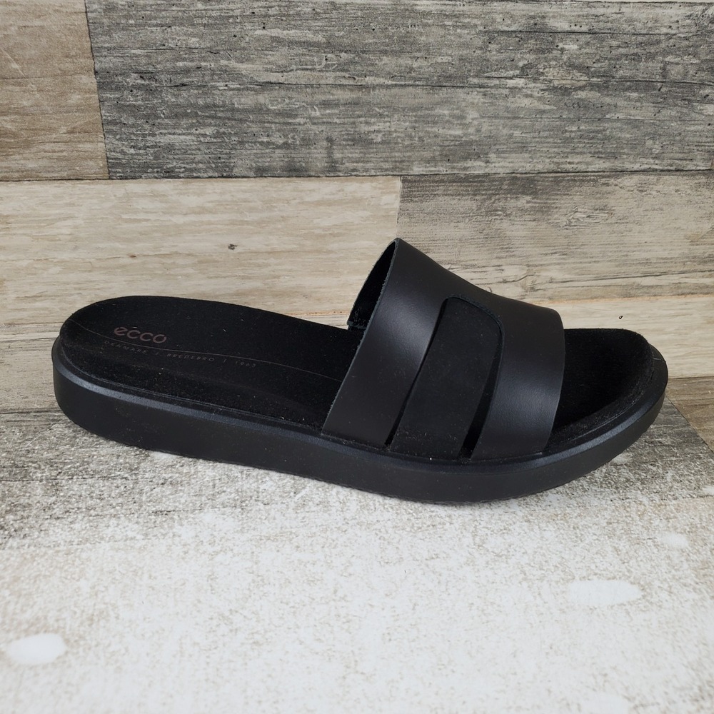 ECCO Flowt Womens Sandals Sz 10.5 Dark Black Leather Slip On Footwear Comfort